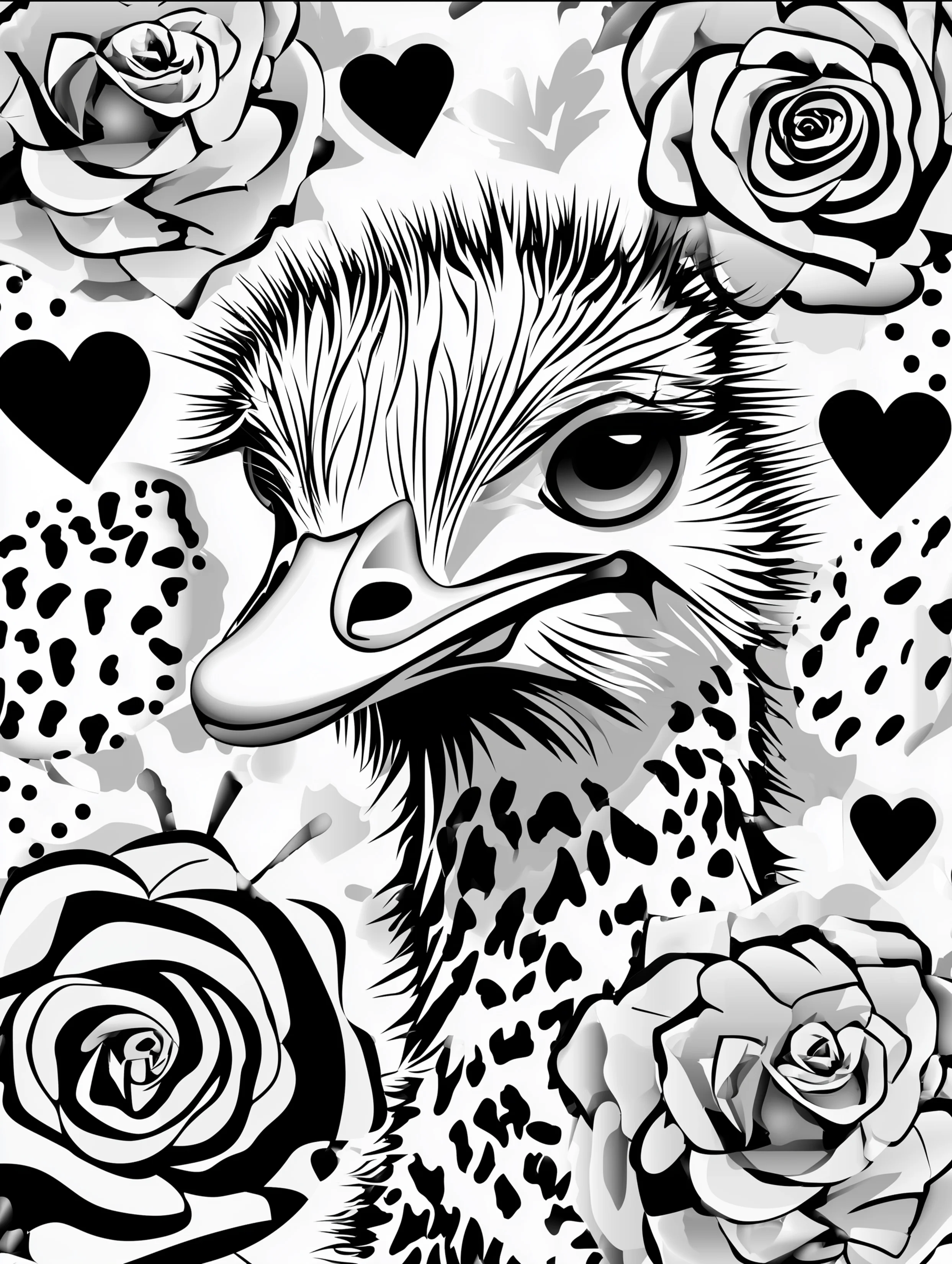 Free printable zoo coloring sheet featuring a smiling ostrich
